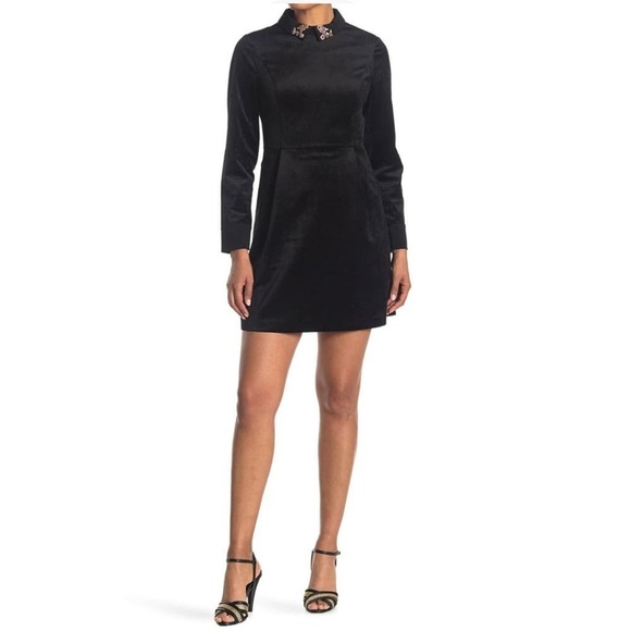 Ted Baker Black Velvet dress with embellished removable collar Size: 0 - Picture 2 of 9